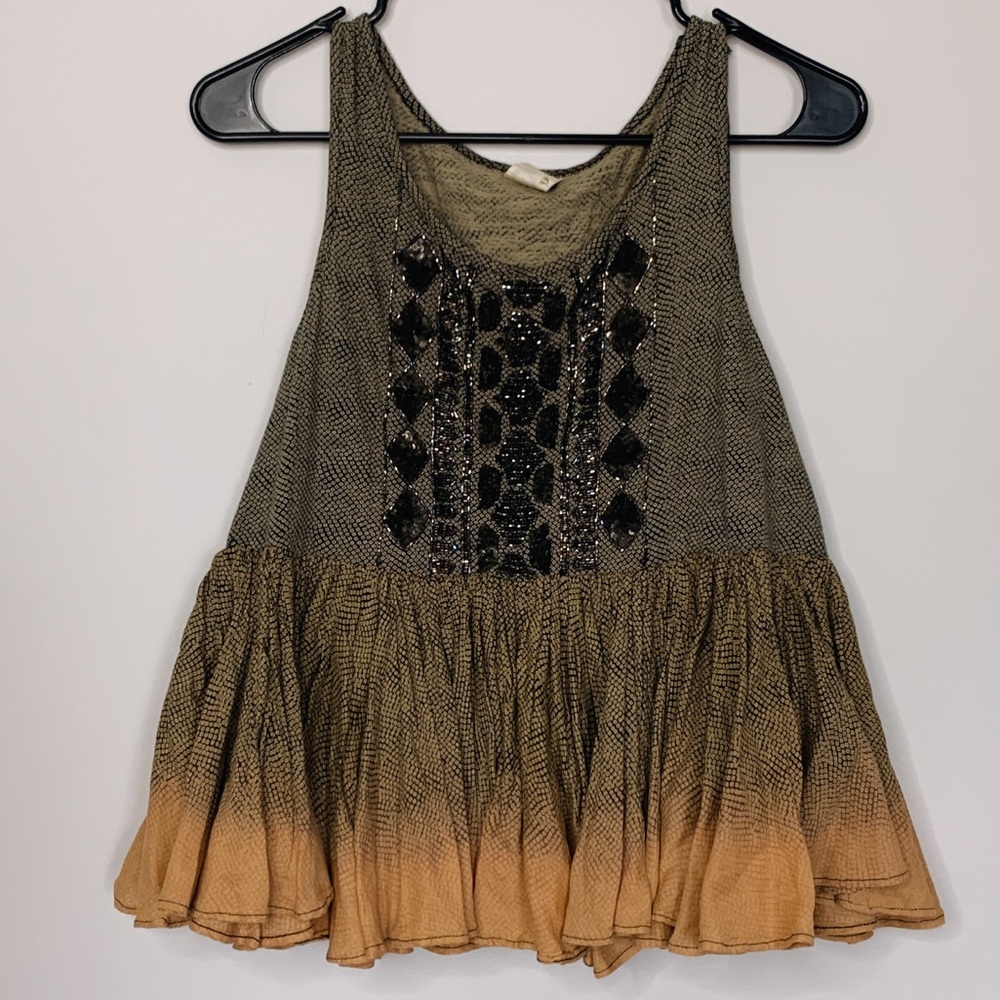 NWT Anthropologie Peplum Beaded Detail Ombré Top